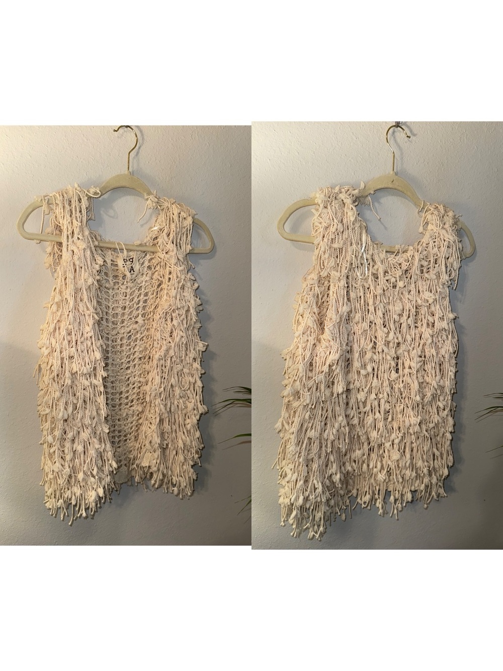 Boho Fringe Crochet Open Vest in Cream